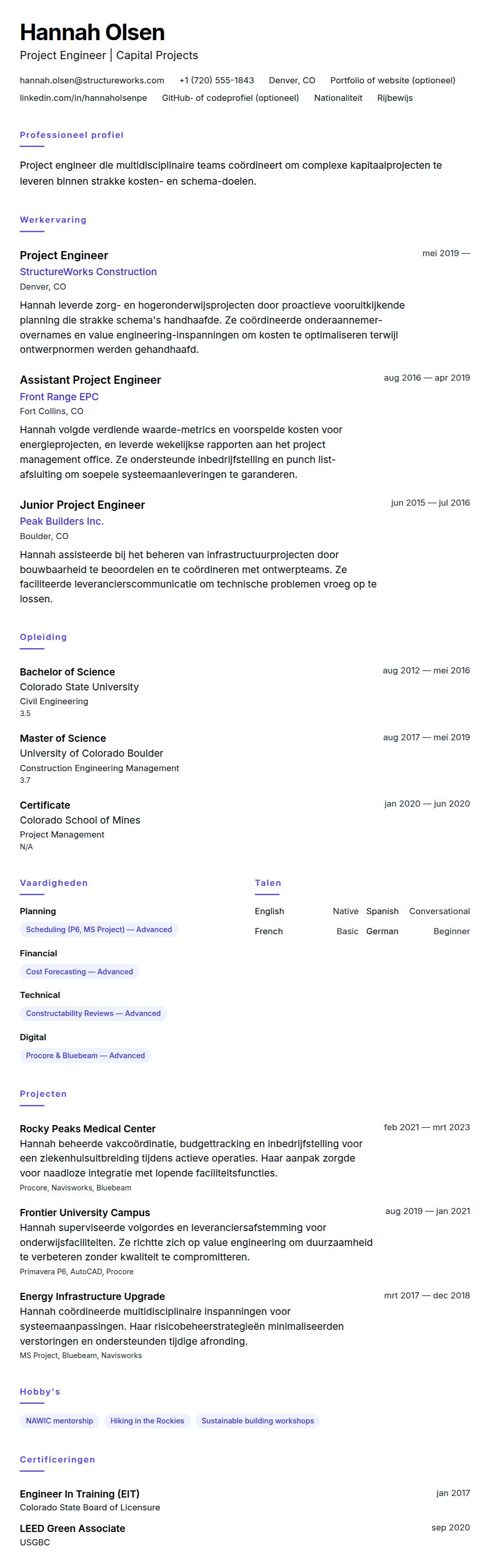 Voorbeeld CV Project Engineer
