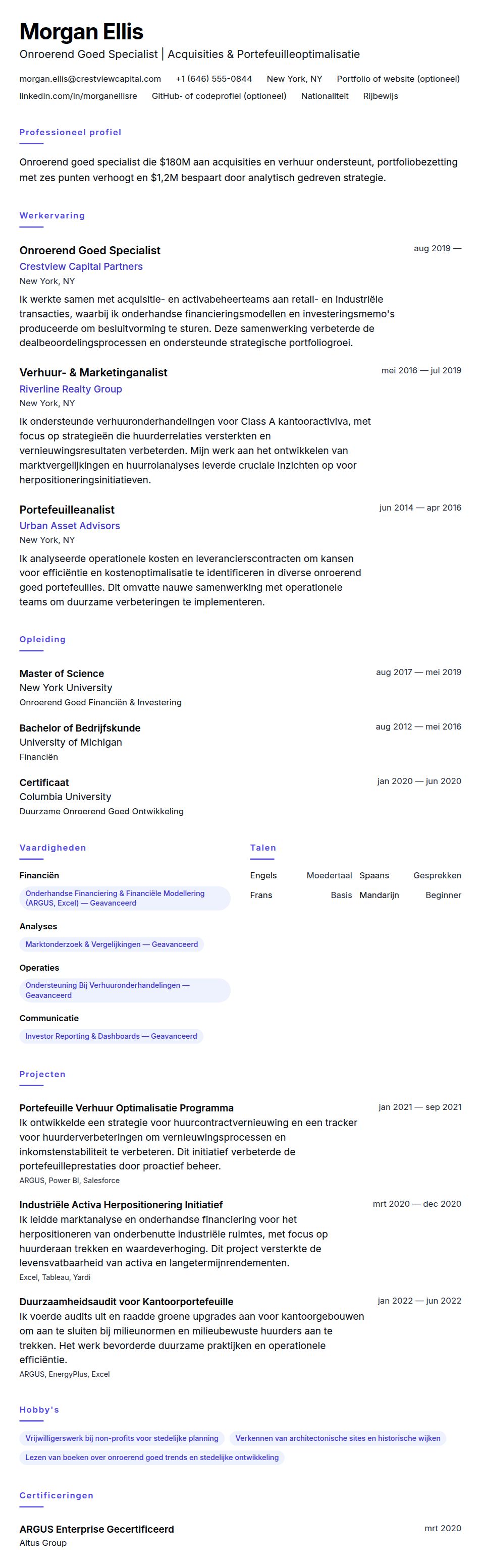 Voorbeeld CV Onroerend Goed Specialist
