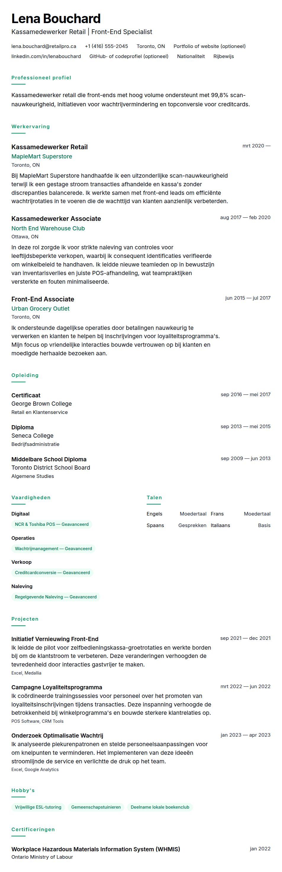 Cv-voorvertoning voor Voorbeeld CV Kassamedewerker Retail