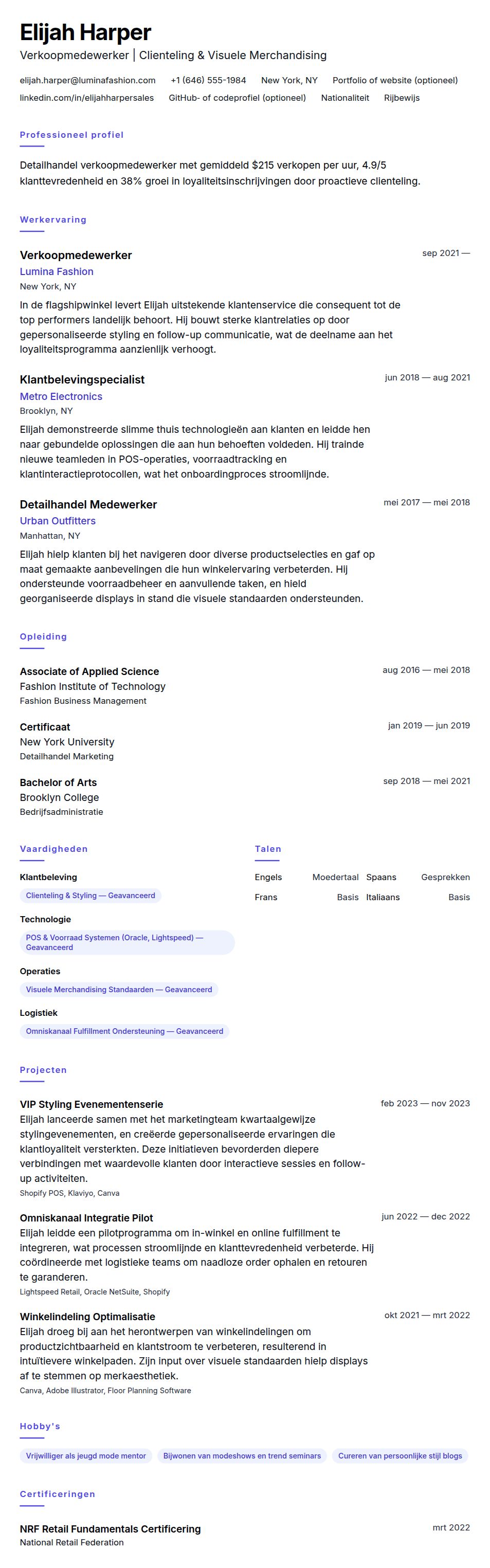 Cv-voorvertoning voor Voorbeeld cv Verkoopmedewerker
