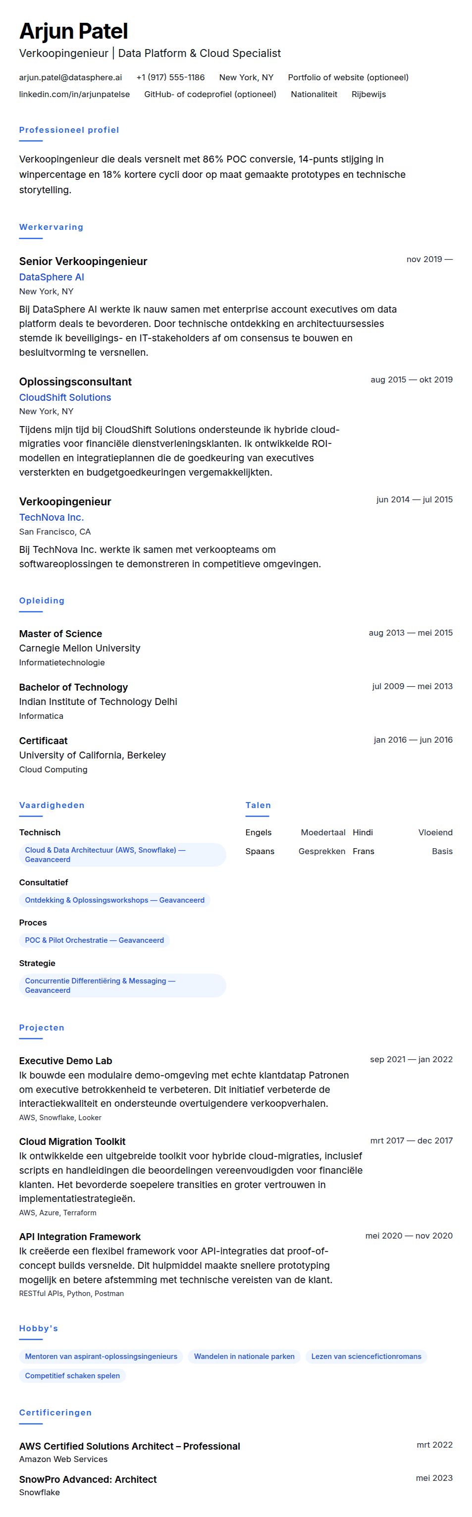 Voorbeeld CV Verkoopingenieur