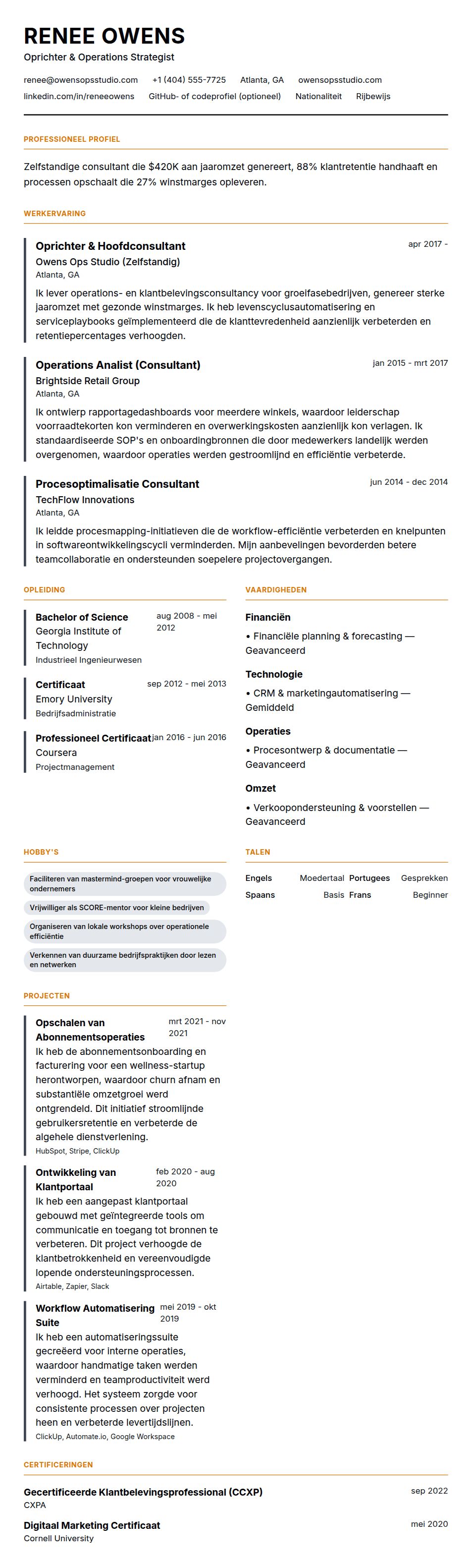 Cv-voorvertoning voor Voorbeeld CV voor Zelfstandige Professional
