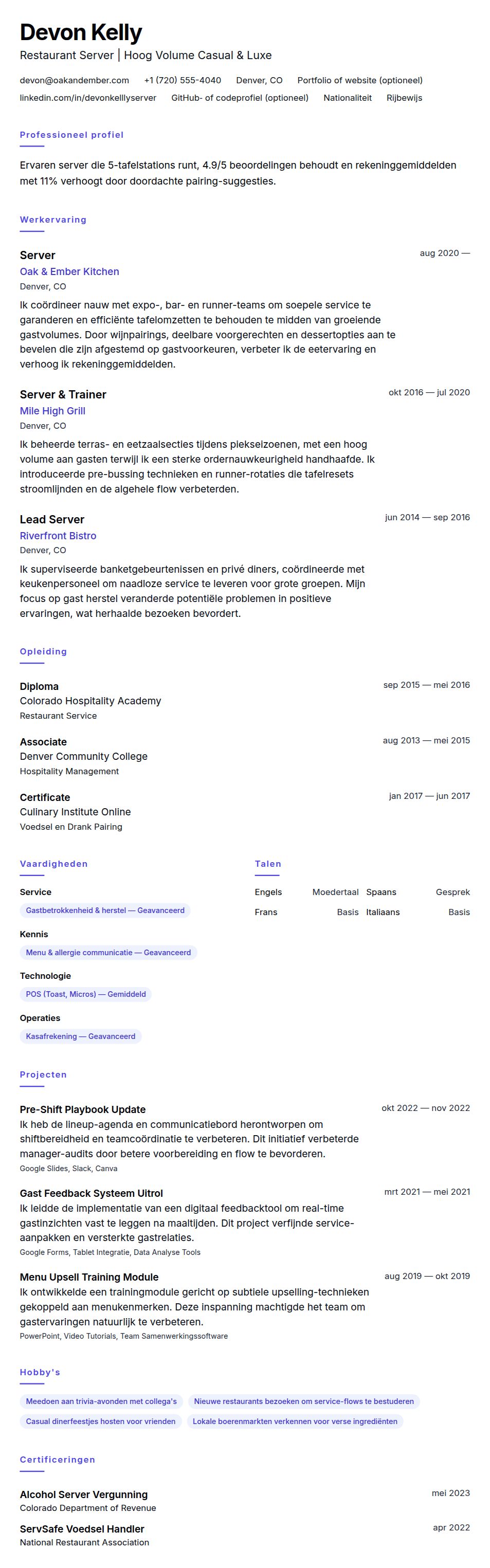 Cv-voorvertoning voor Server CV Voorbeeld