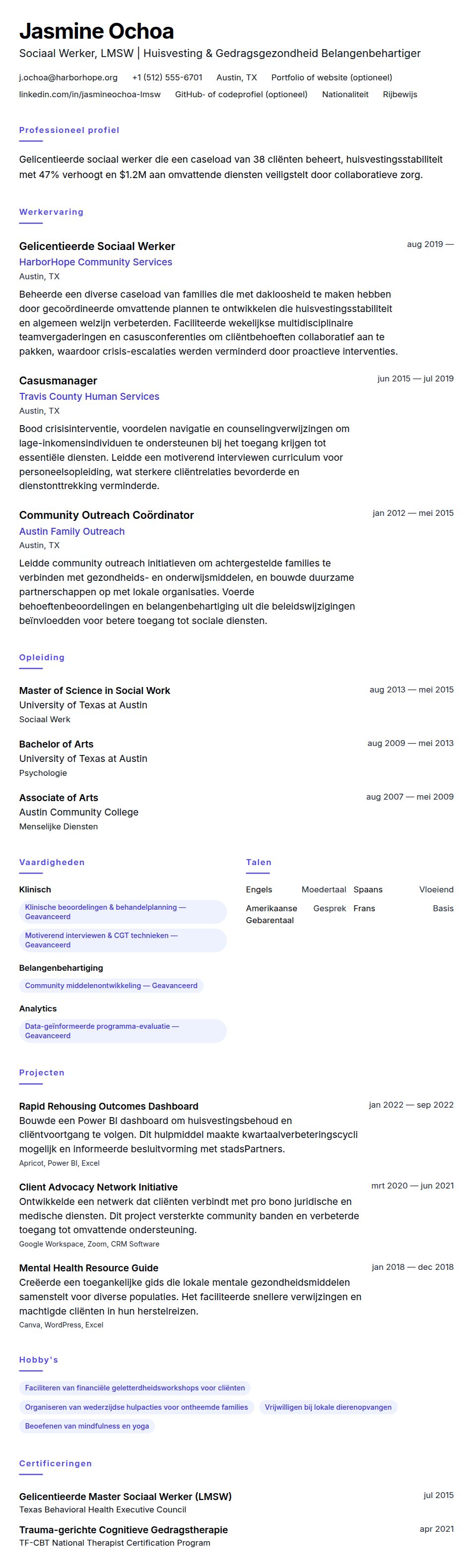 Voorbeeld CV Sociaal Werker