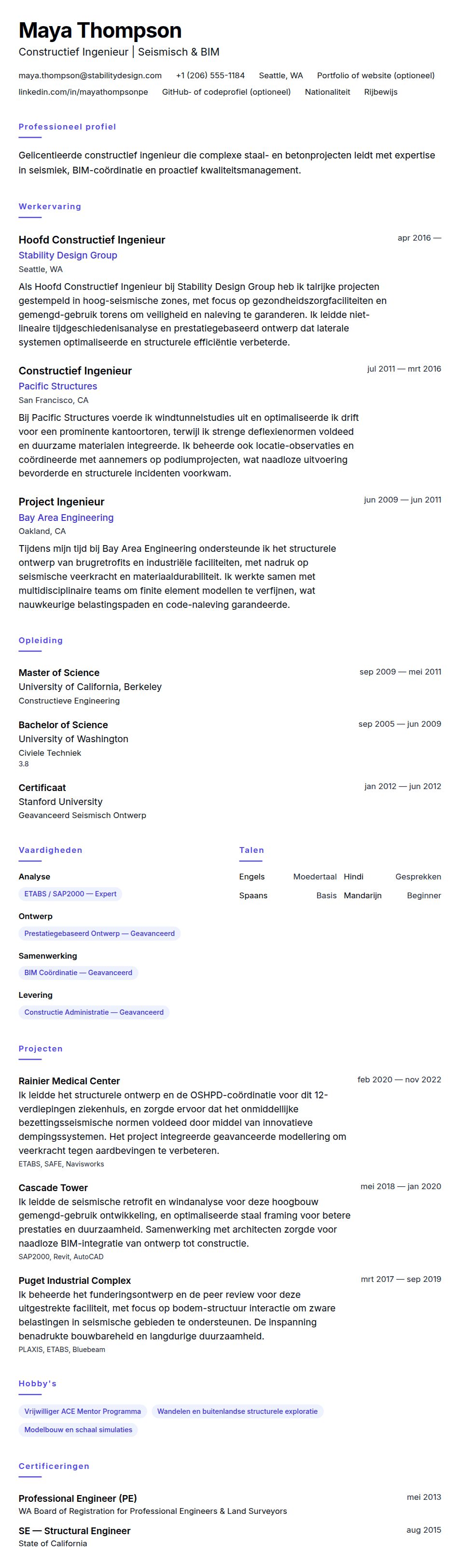 Cv-voorvertoning voor Constructief Ingenieur CV Voorbeeld