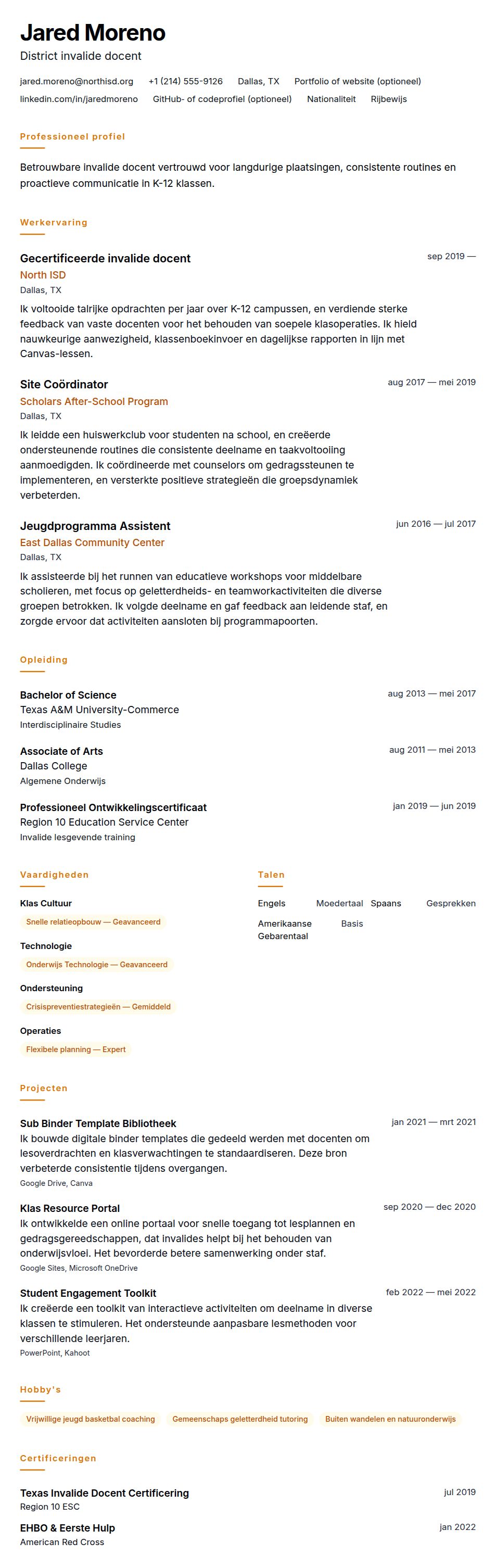 Cv-voorvertoning voor Voorbeeld cv invalide docent