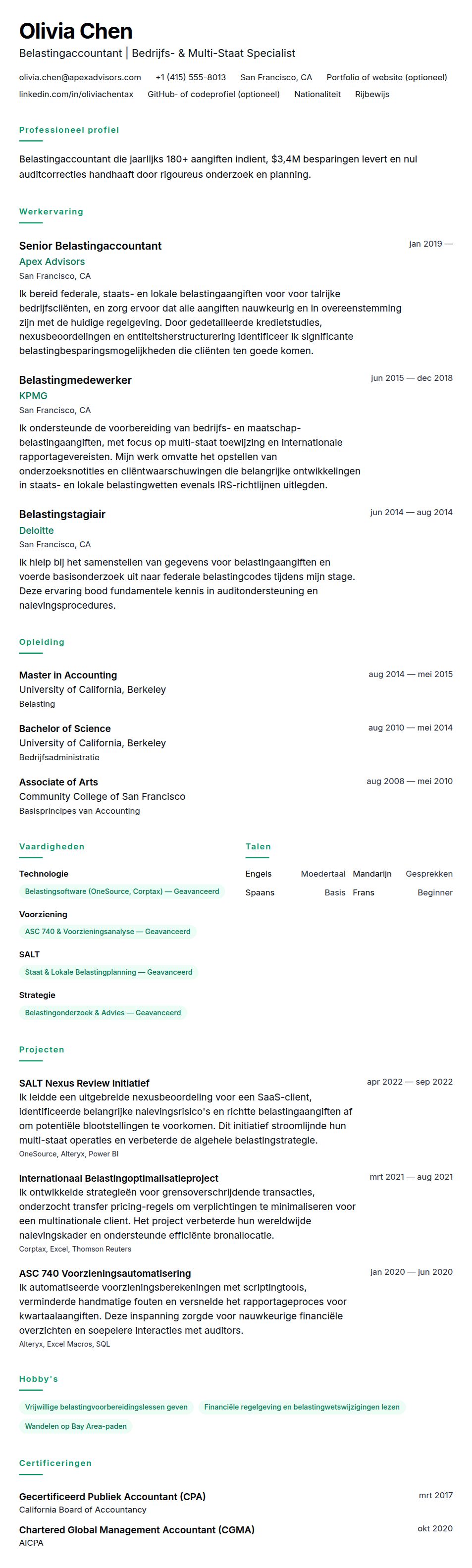 Cv-voorvertoning voor Belastingaccountant CV-voorbeeld