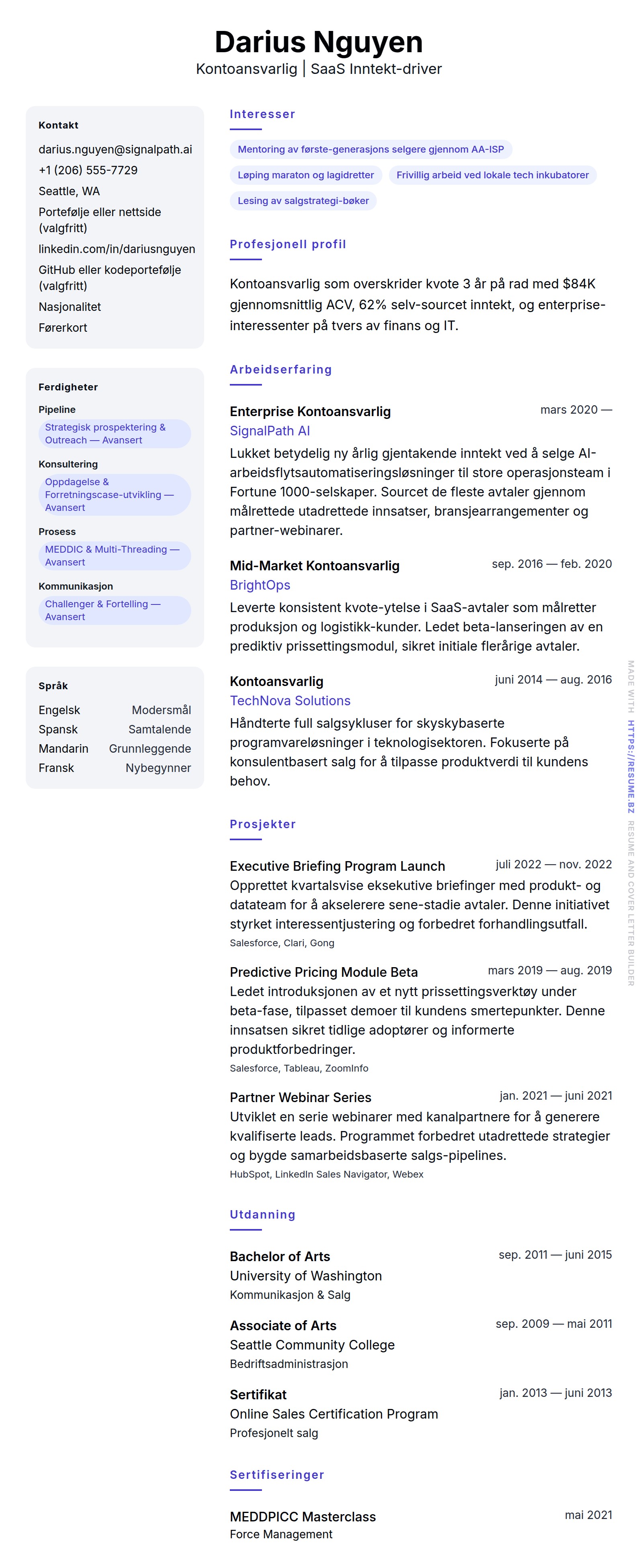 CV-forhåndsvisning for Kontoansvarlig CV-eksempel