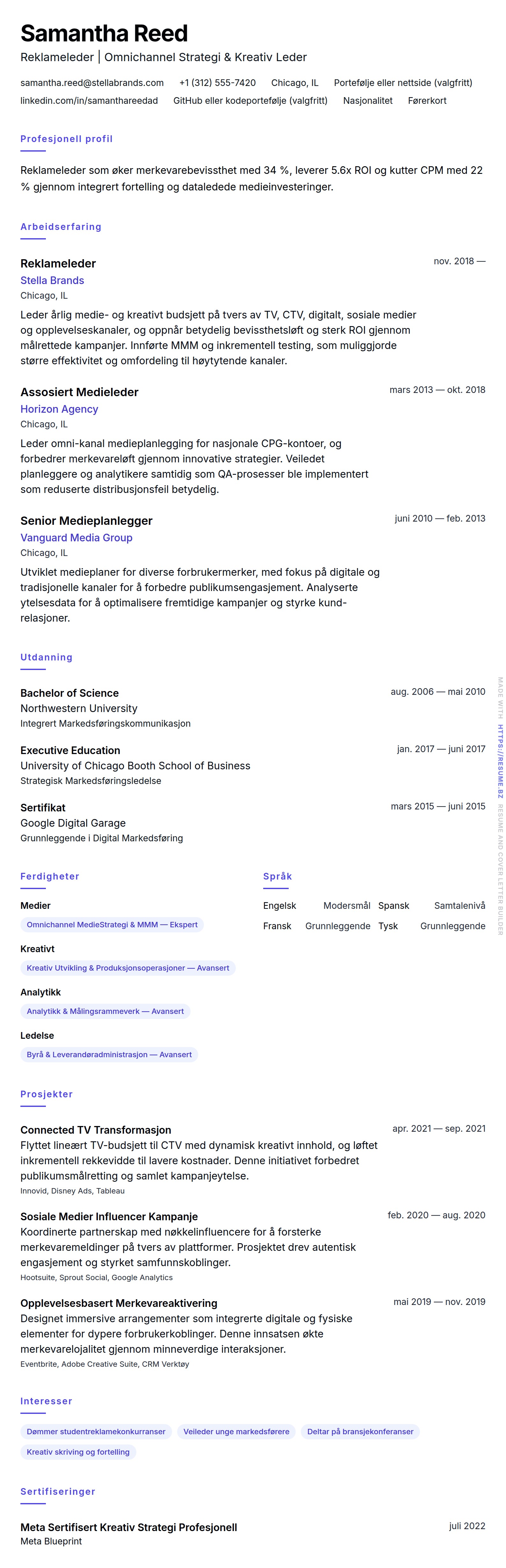 Reklameleder CV-eksempel