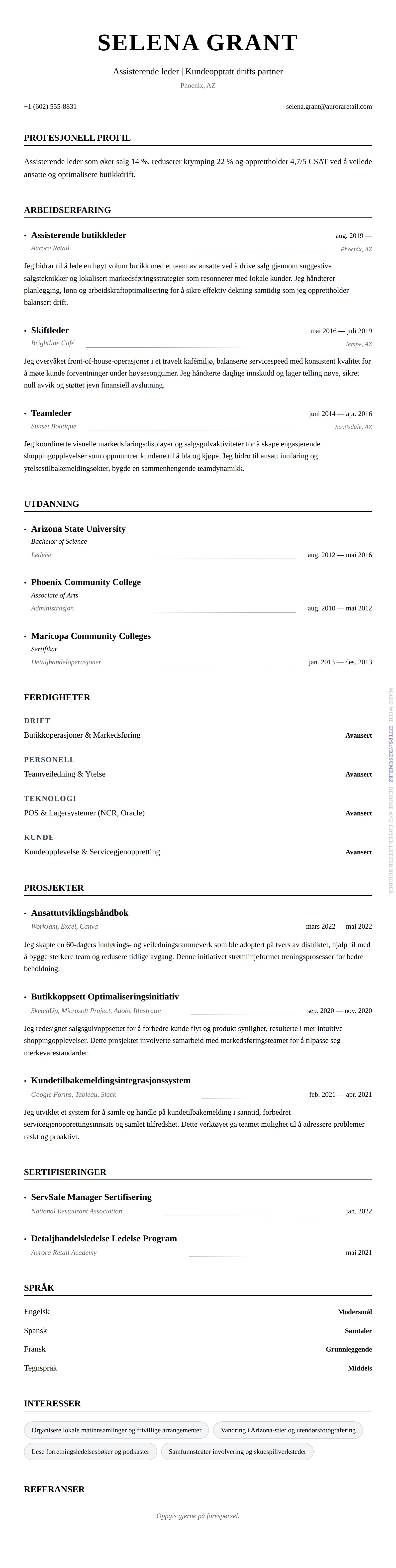 Assisterende leder CV-eksempel