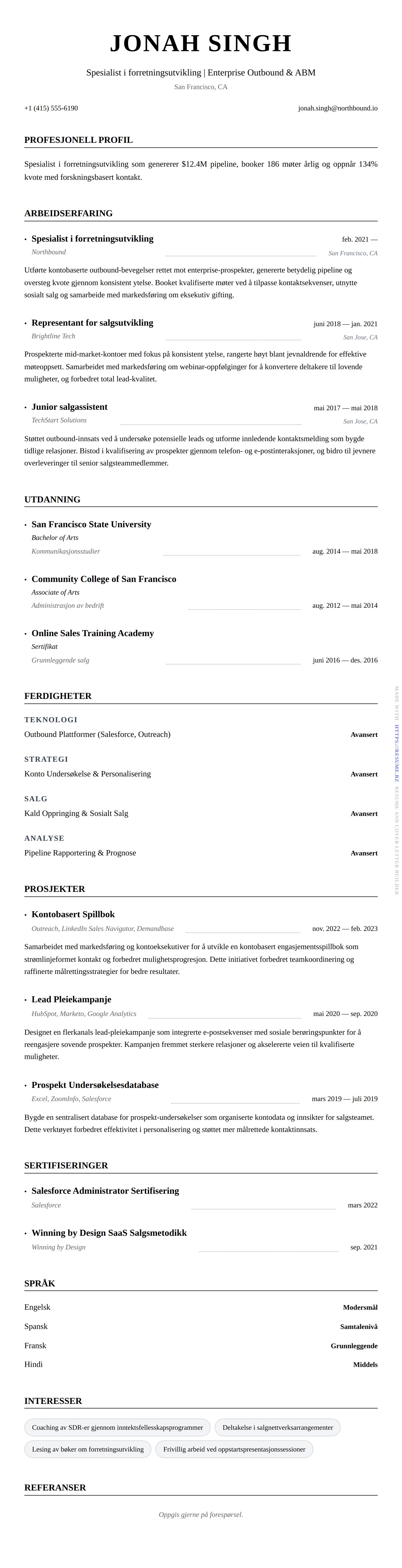 CV-forhåndsvisning for Eksempel på CV for spesialist i forretningsutvikling