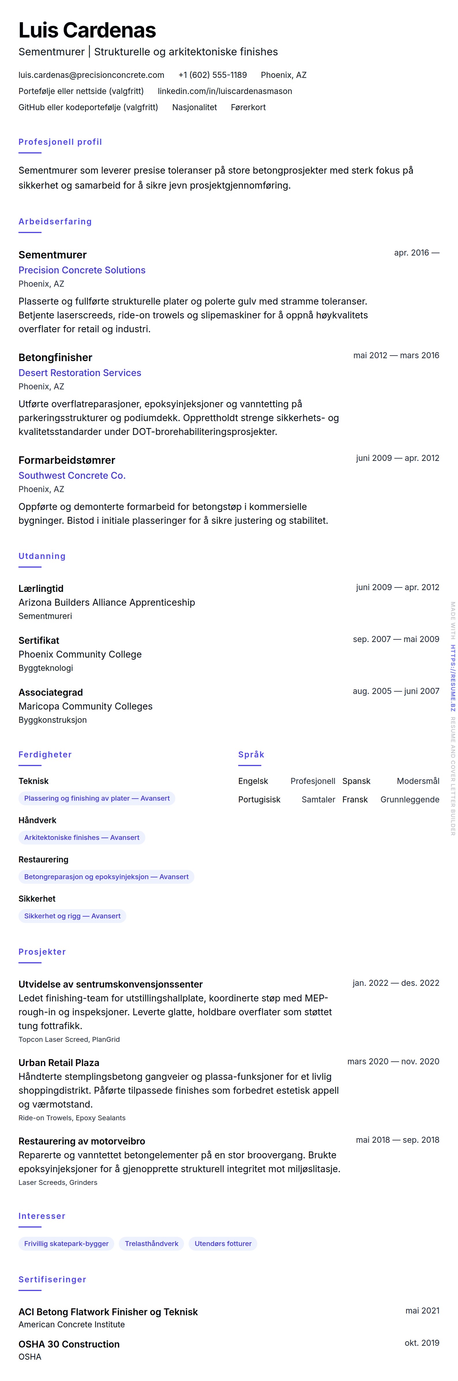 Sementmurer CV-eksempel