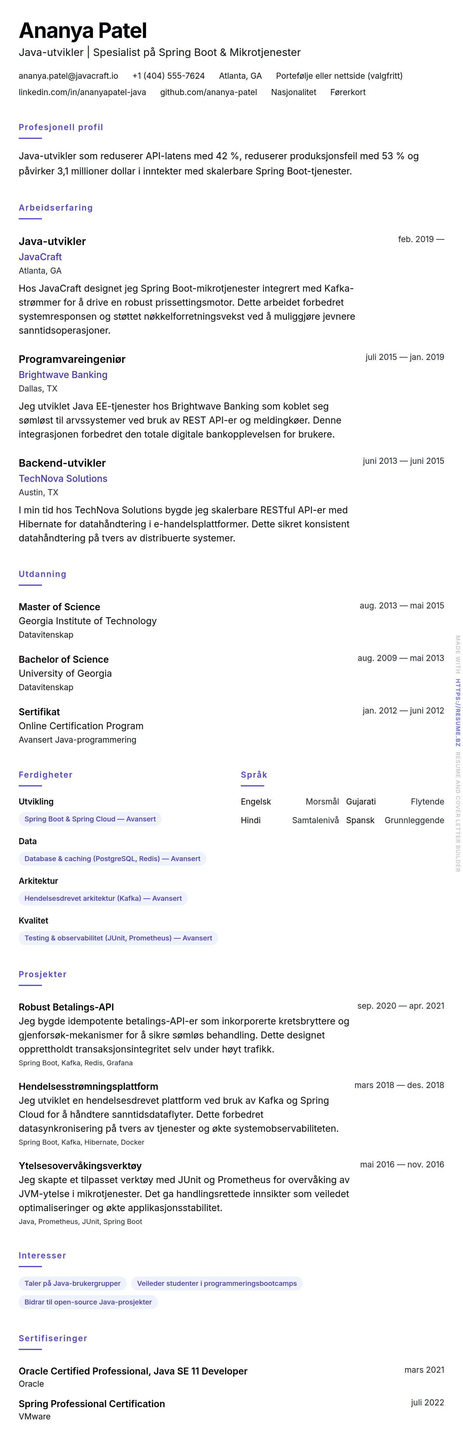 Eksempel på CV for Java-utvikler