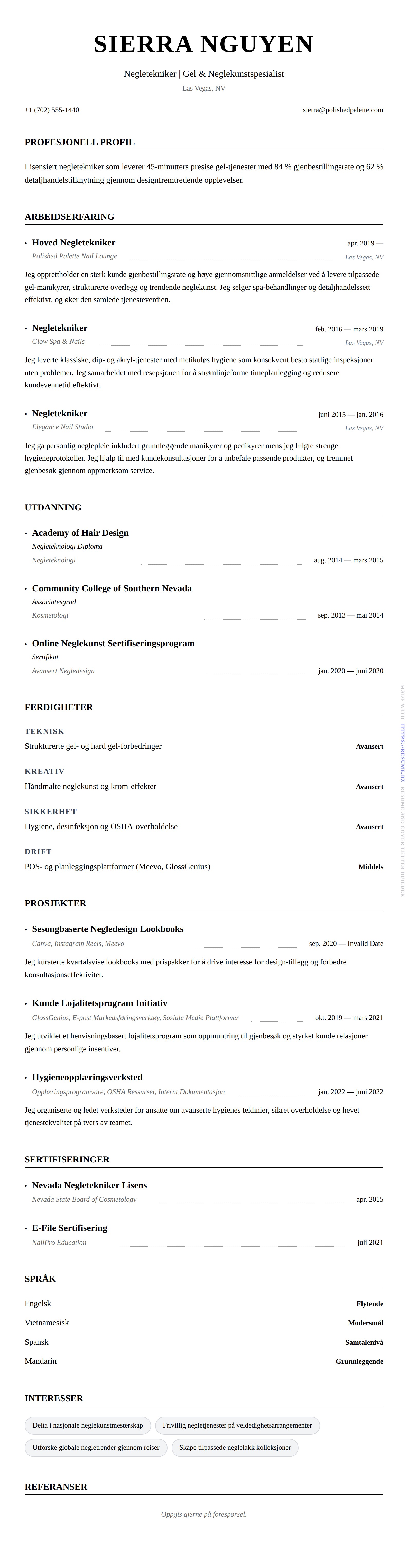 Negletekniker CV-eksempel