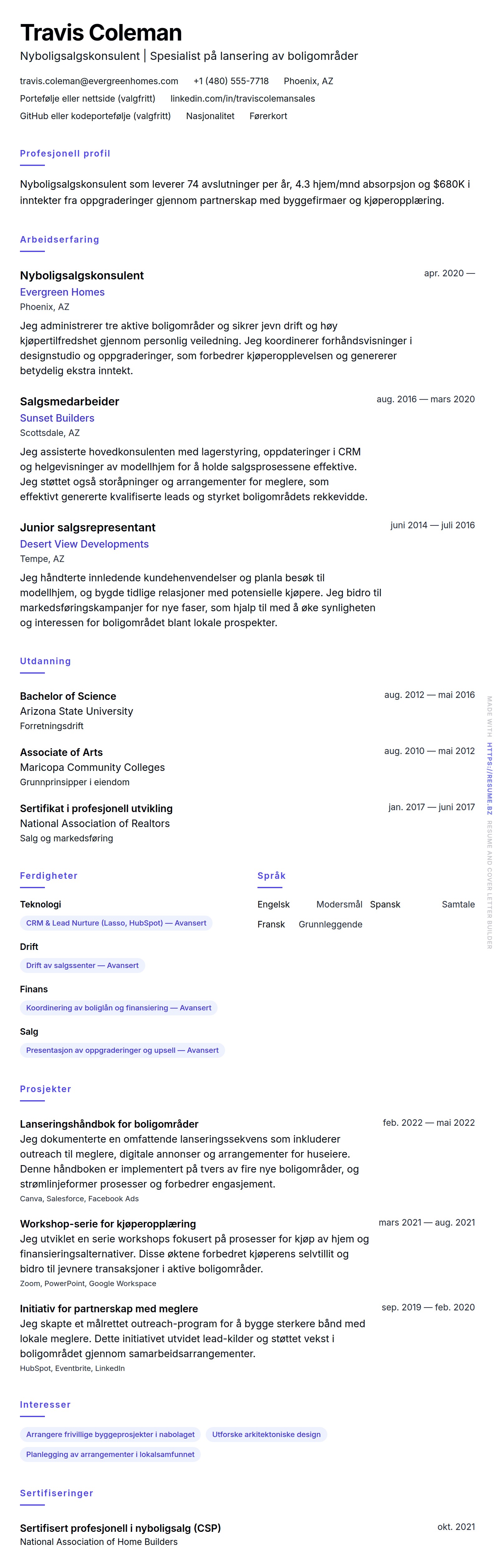 Eksempel på CV for nyboligsalgskonsulent