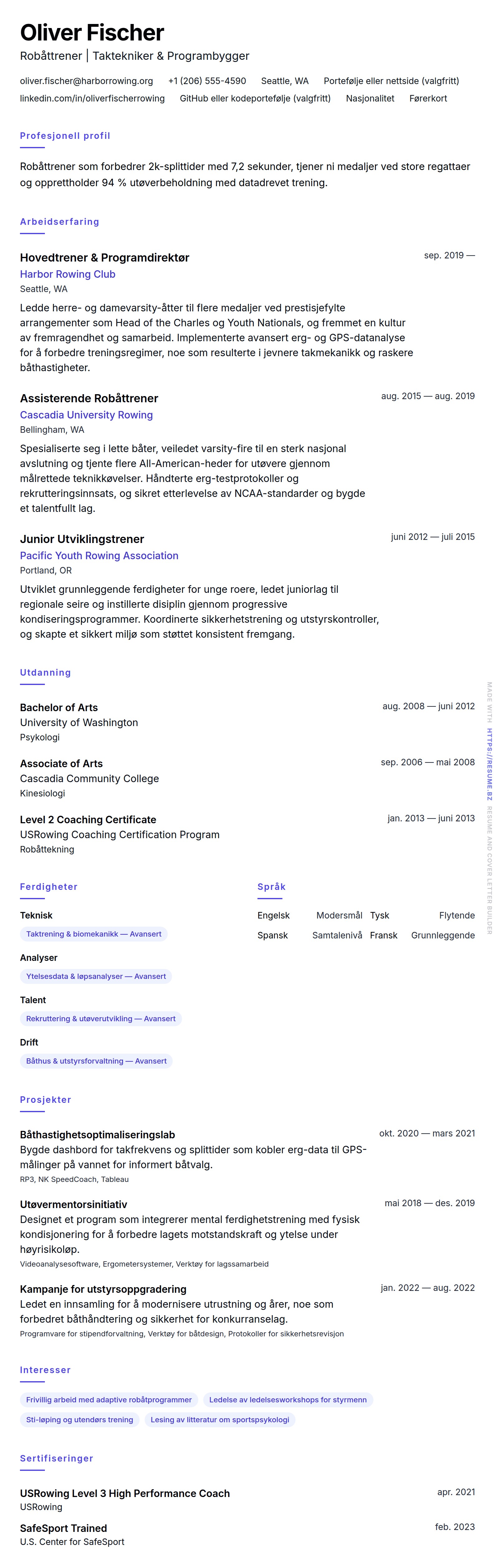 Eksempel på CV for Robåttrener