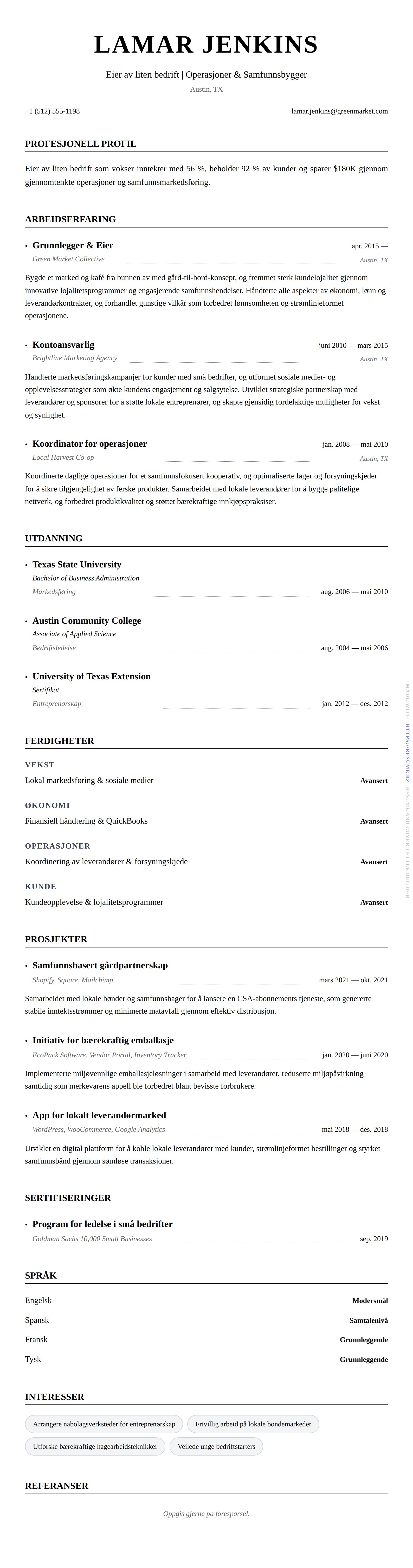 Eksempel på CV for eier av liten bedrift