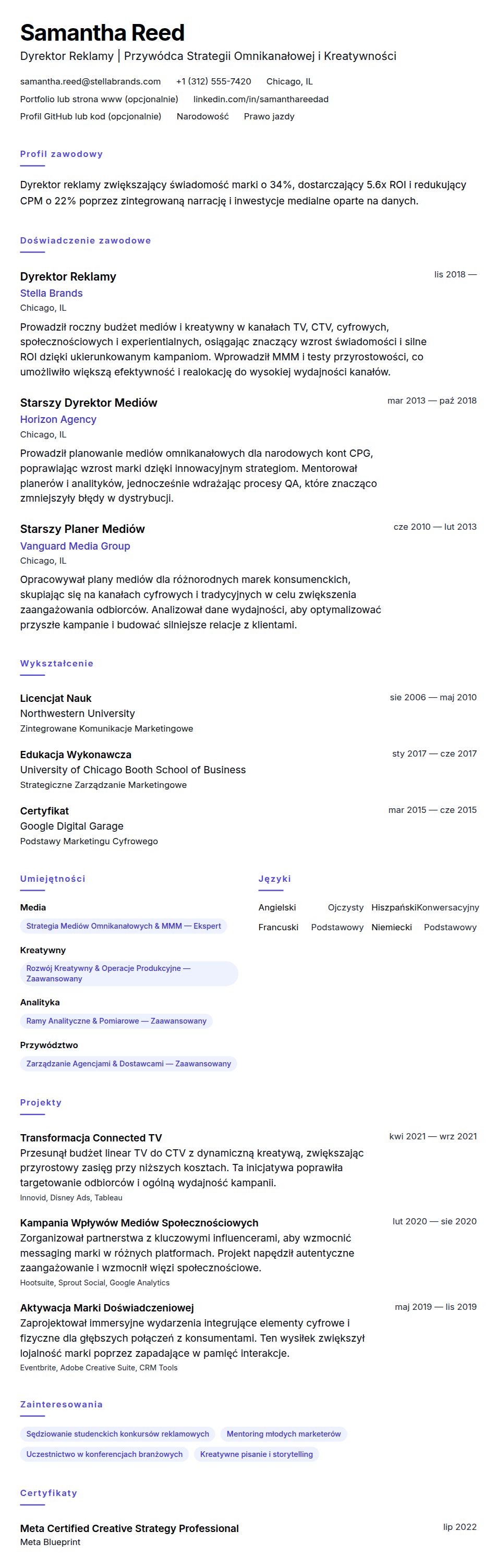 Podgląd CV Przykładowe CV Dyrektora Reklamy