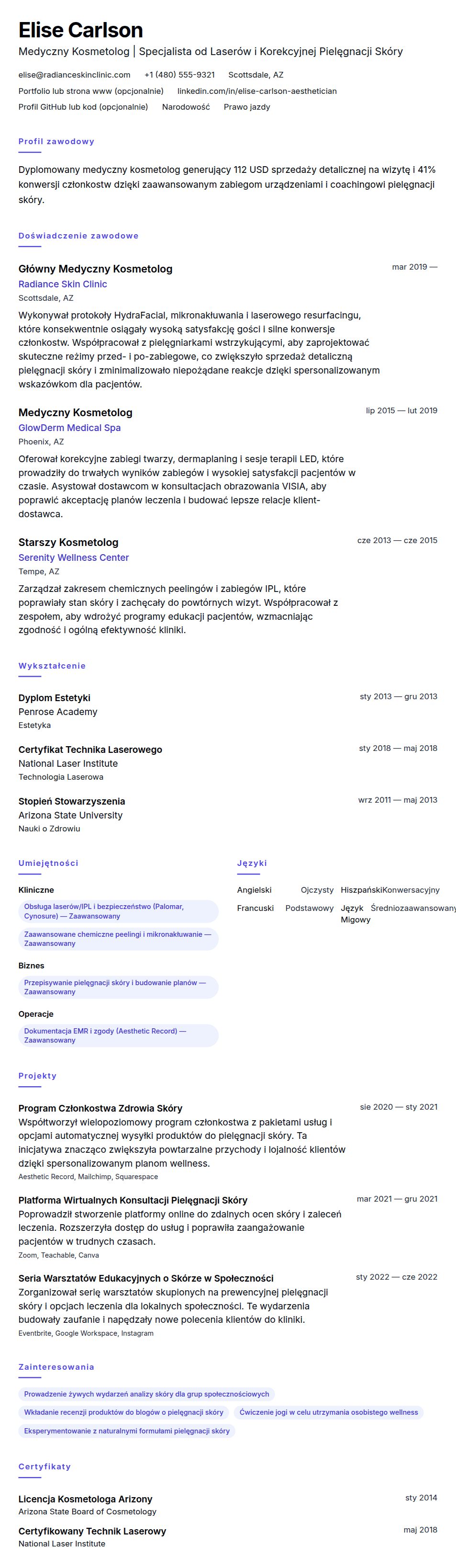 Przykładowe CV Medycznego Kosmetologa