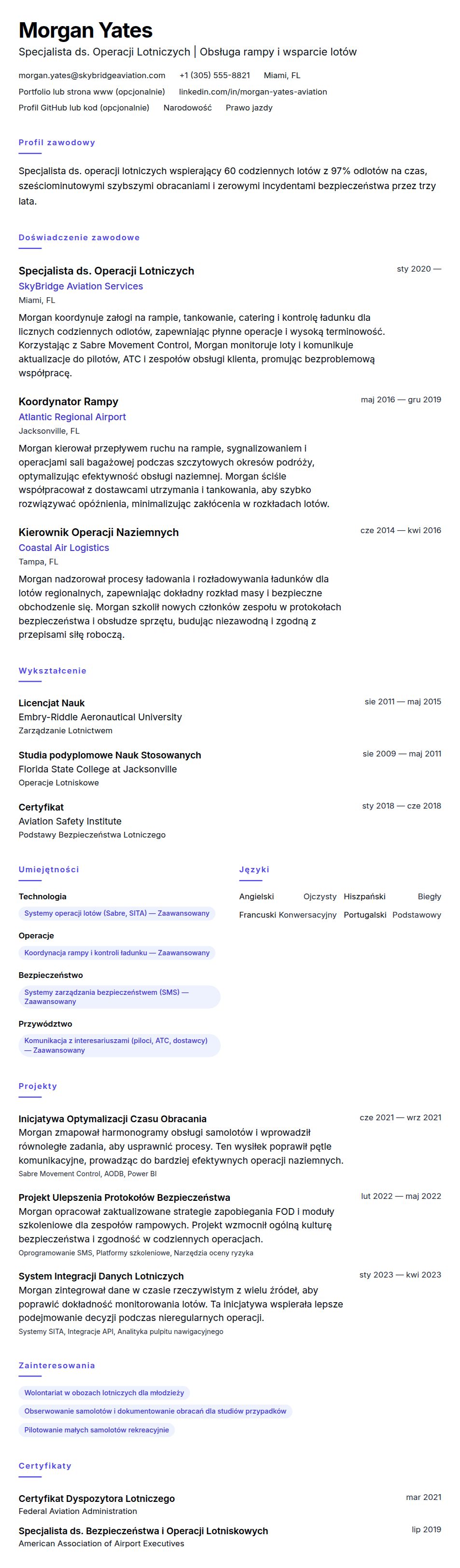 Przykładowe CV Specjalisty ds. Operacji Lotniczych