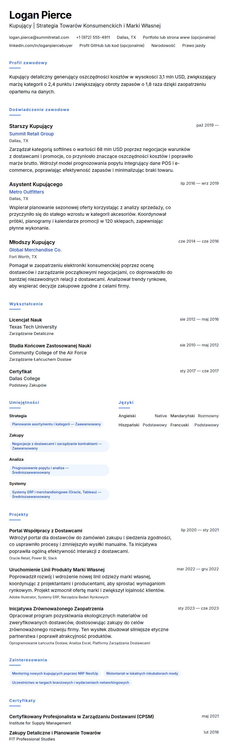 Podgląd CV Przykład CV Kupującego