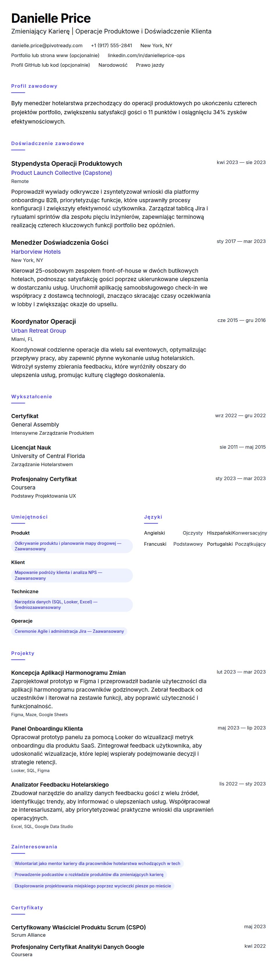 Podgląd CV Przykładowe CV Zmiany Kariery