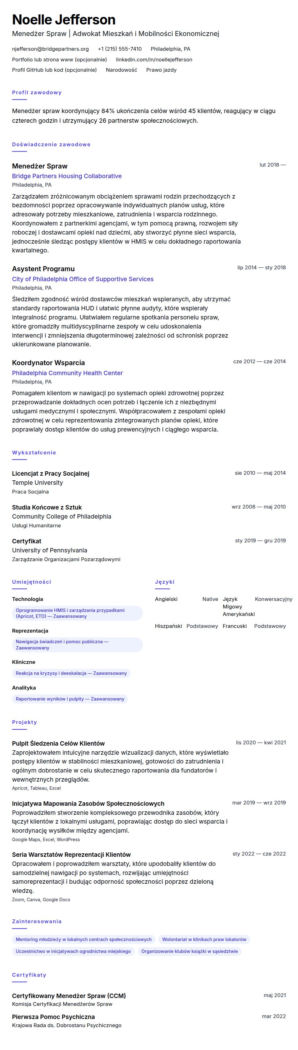 Przykład CV Menedżera Spraw