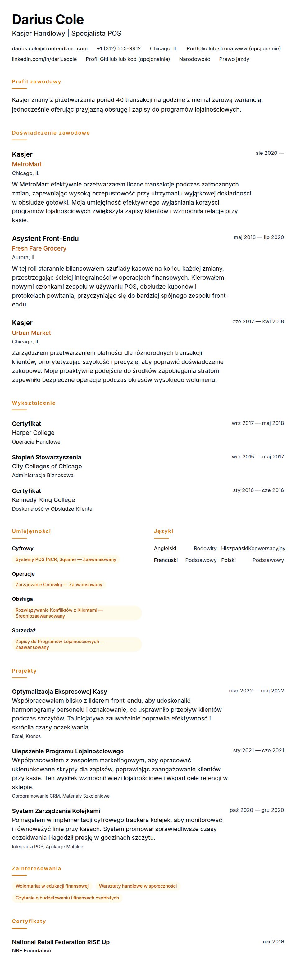 Przykładowe CV Kasjera