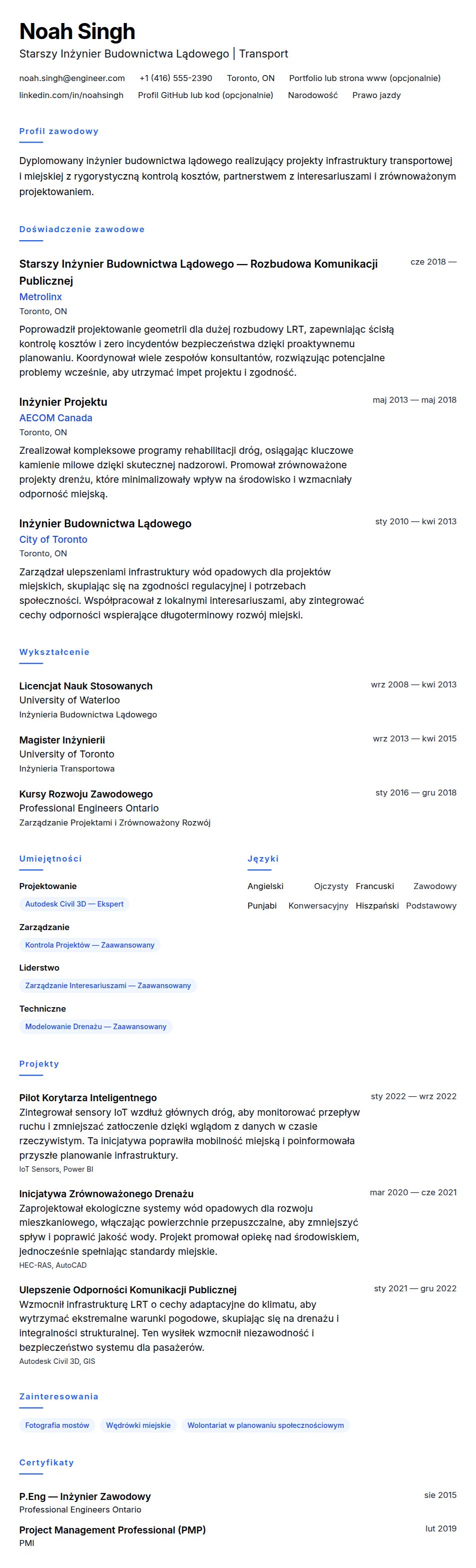 Przykładowe CV Inżyniera Budownictwa Lądowego