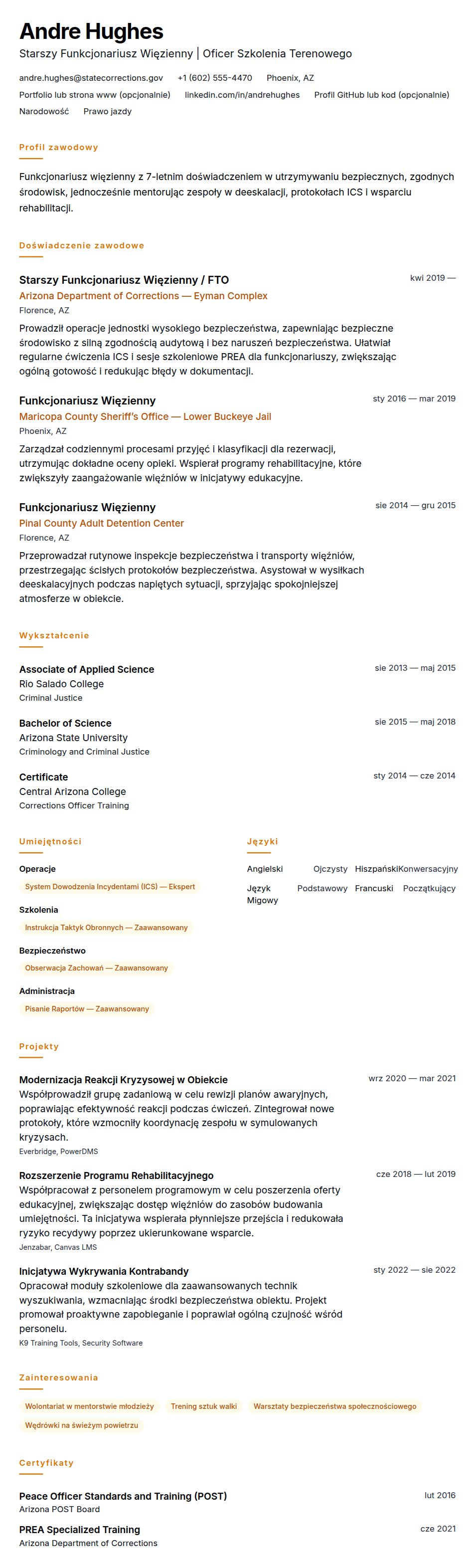 Przykładowe CV Funkcjonariusza Więziennego