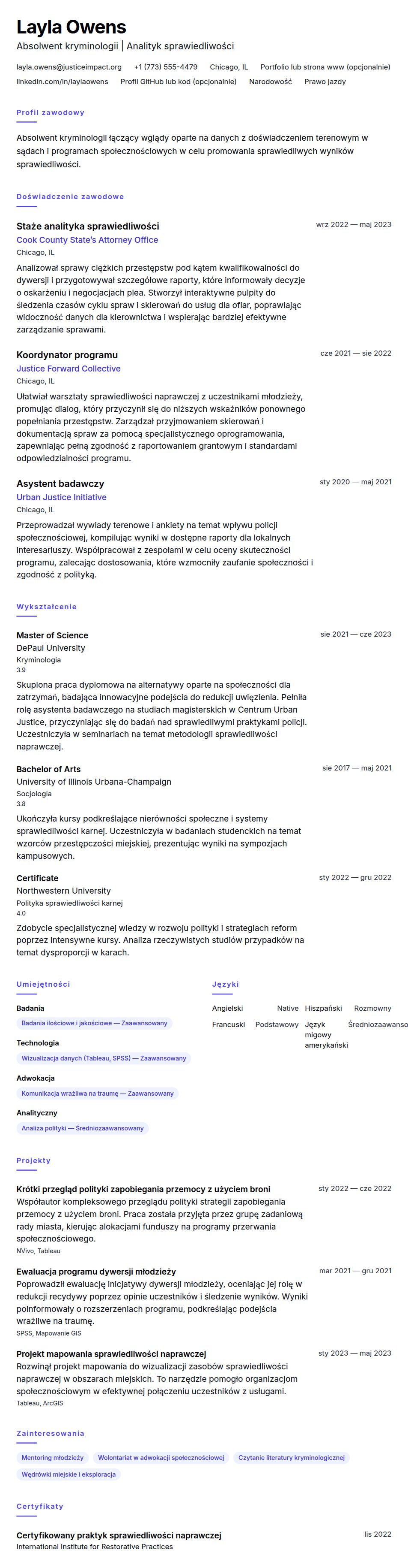 Przykładowe CV absolwenta kryminologii