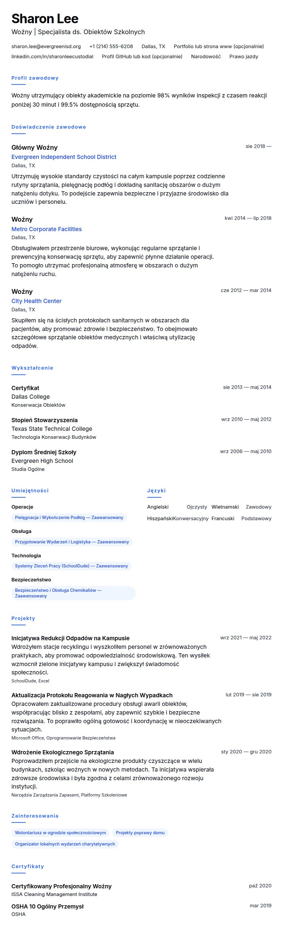 Przykładowe CV Woźnego