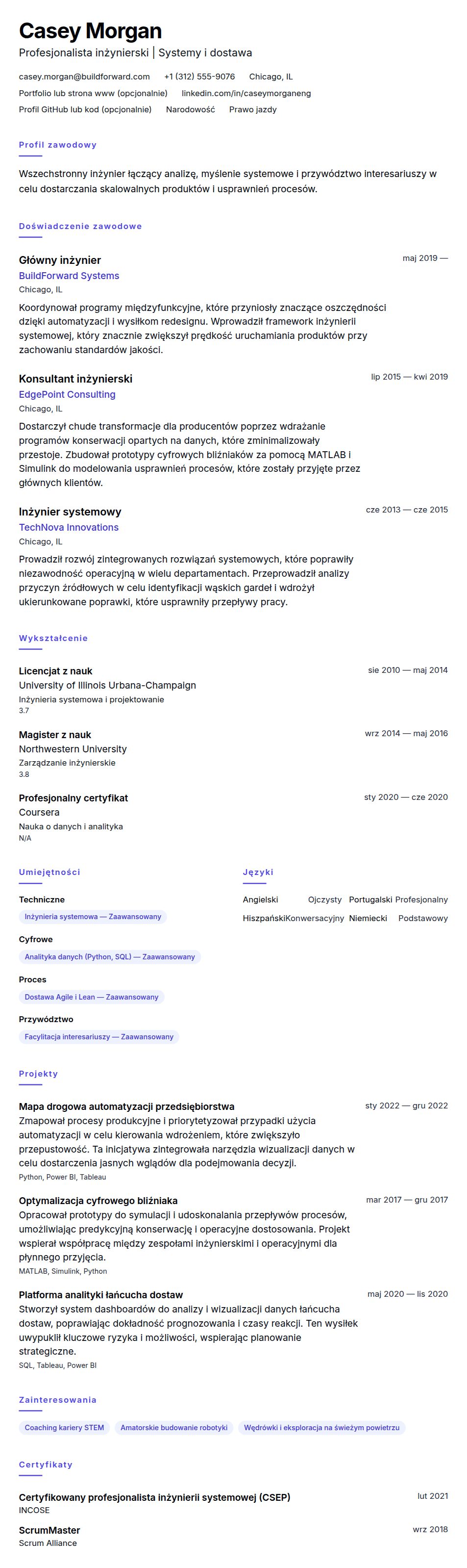 Przykładowe CV inżynierskie