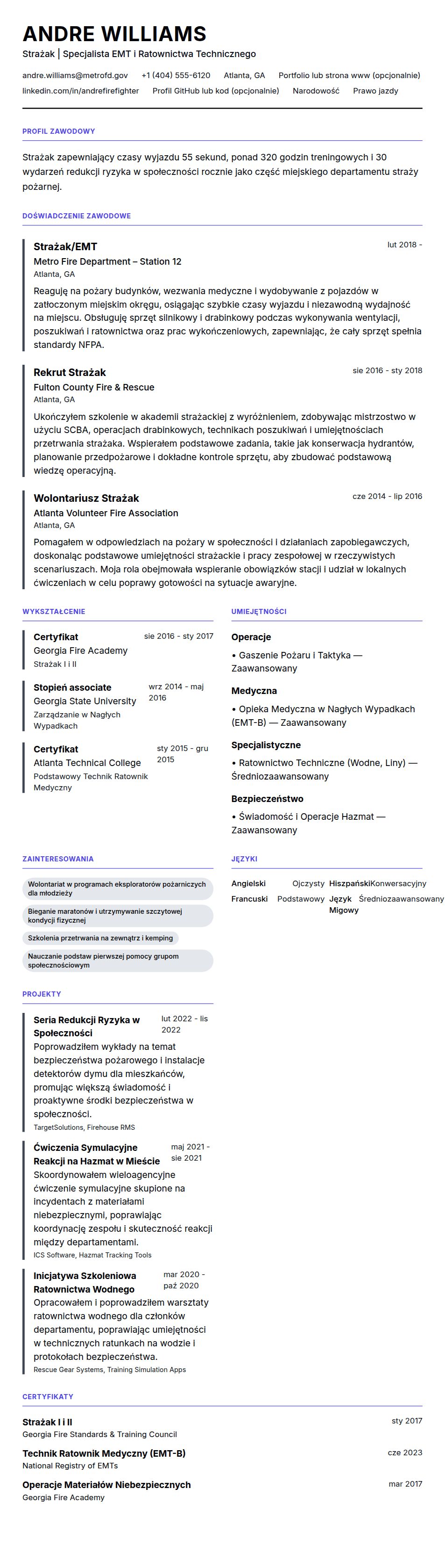 Przykładowe CV Strażaka