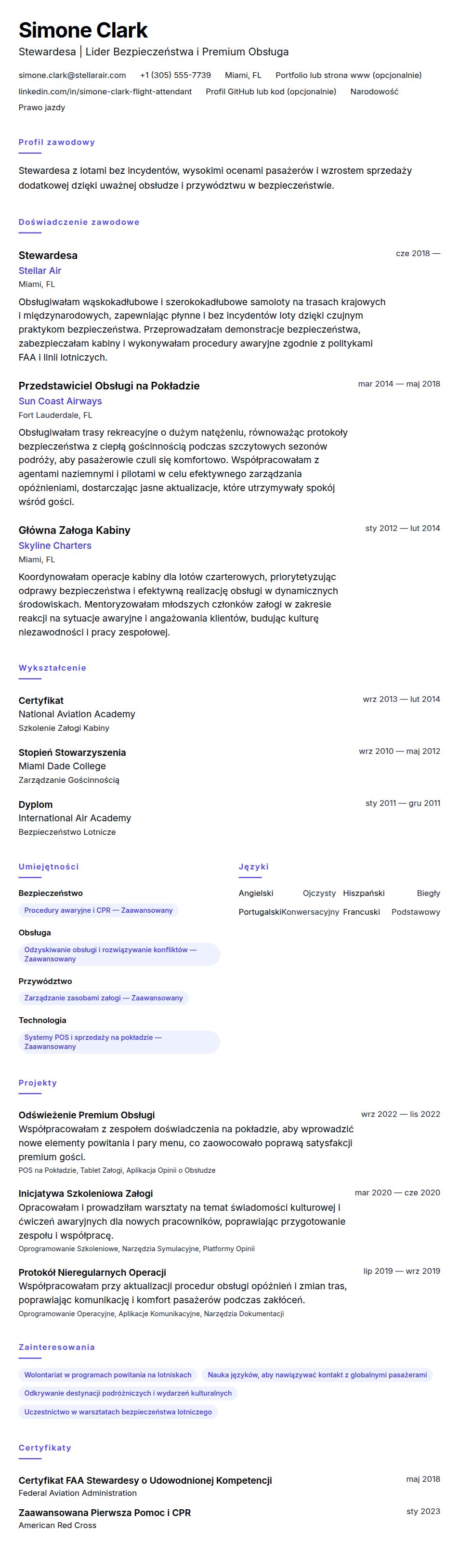 Przykład CV Stewardesy