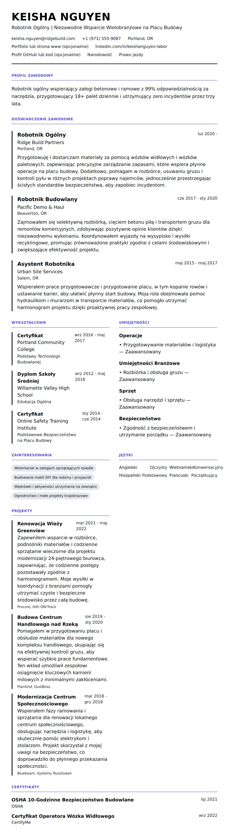 Przykład CV Robotnika Ogólnego