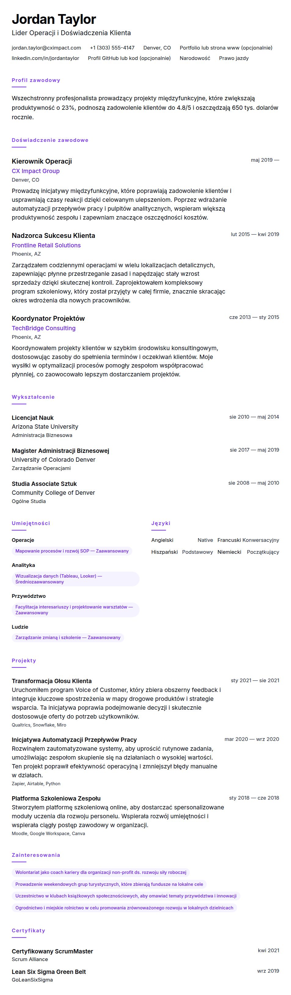 Podgląd CV Przykładowe Ogólne CV