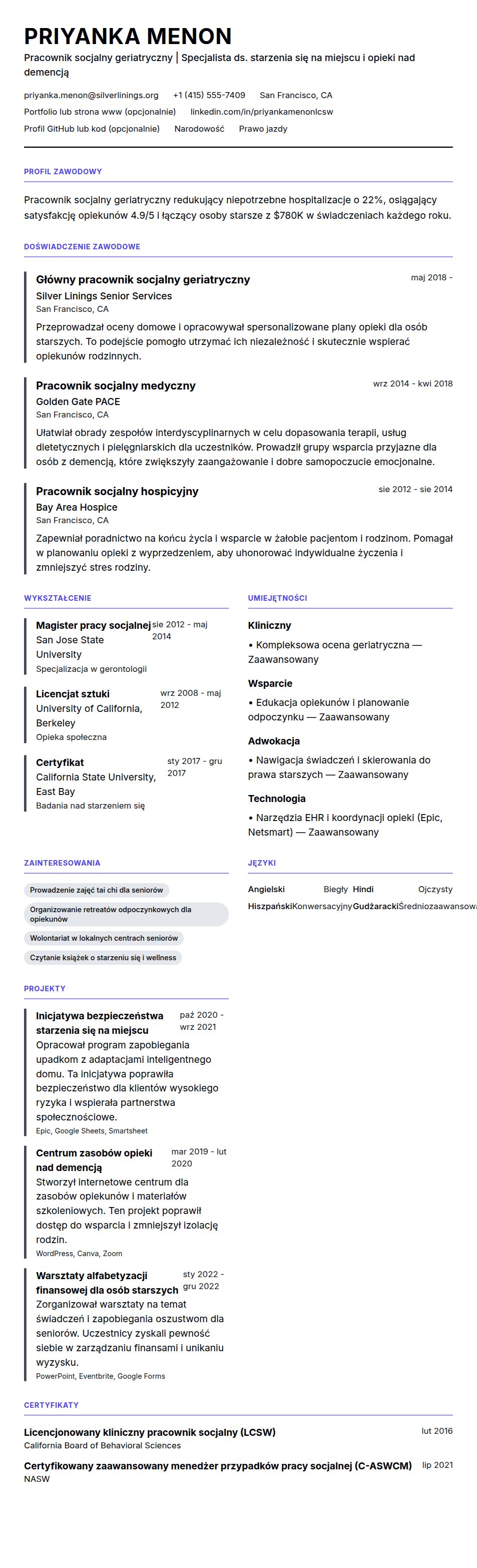 Przykładowe CV pracownika socjalnego geriatrycznego