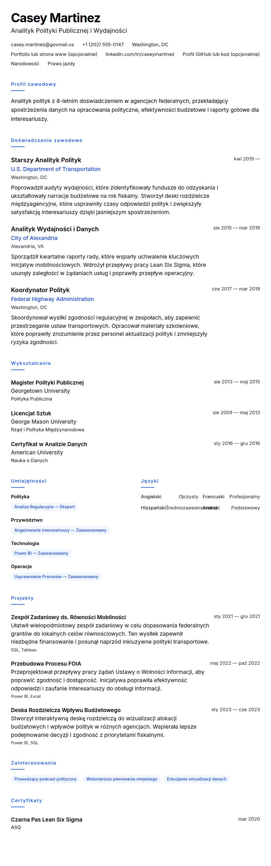 Przykładowe CV Analityka Rządowego