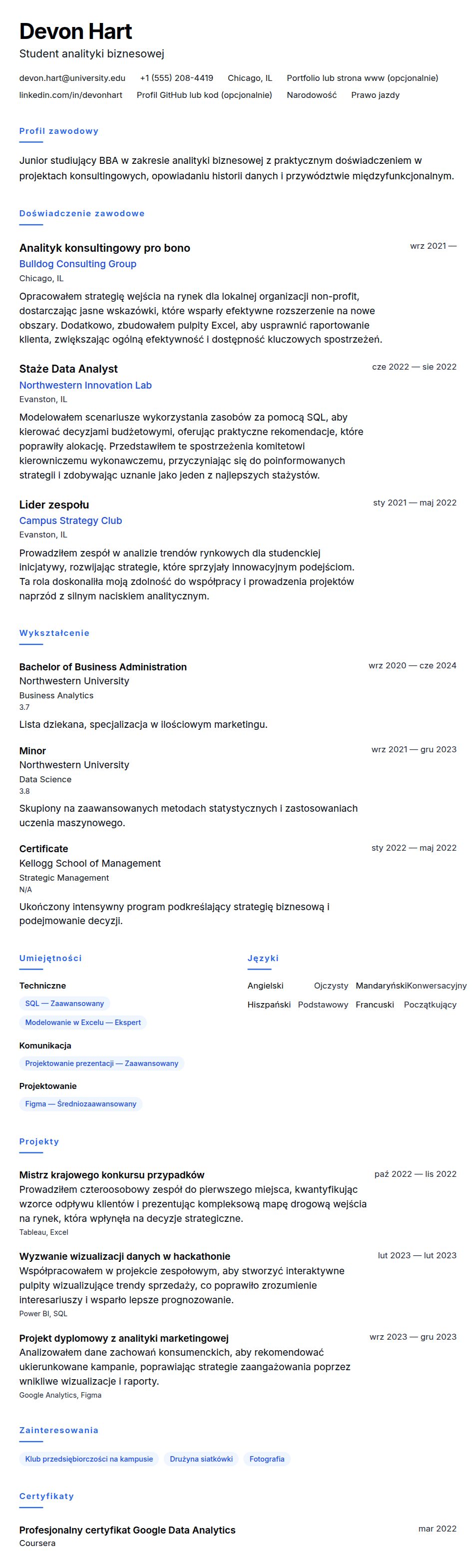 Podgląd CV Przykładowe CV na staż