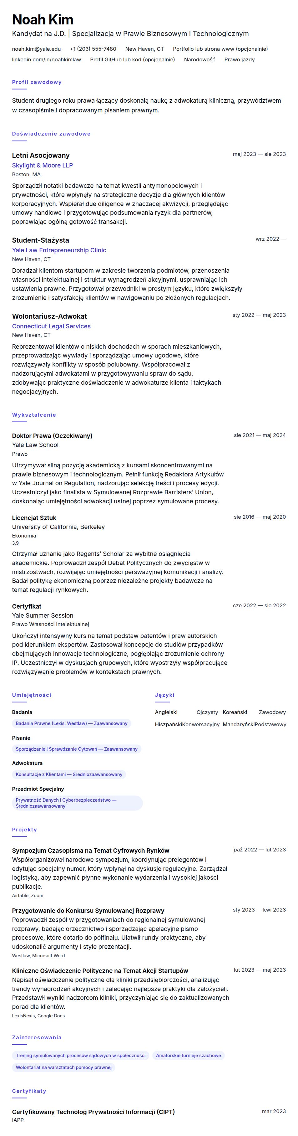 Przykład CV Studenta Prawa