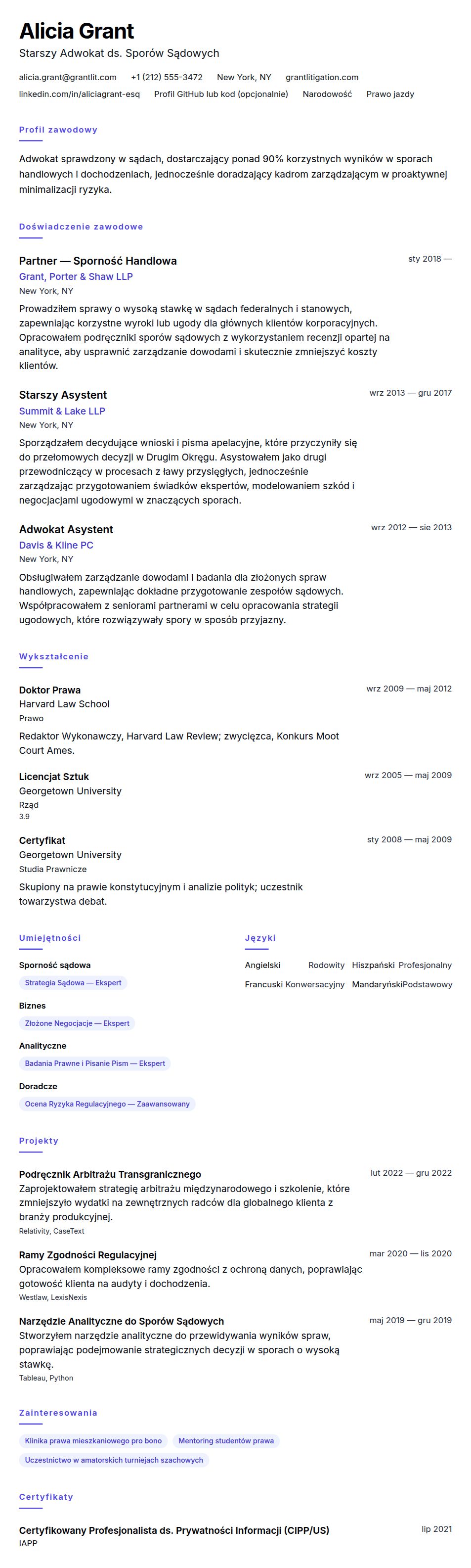 Podgląd CV Przykład CV Adwokata