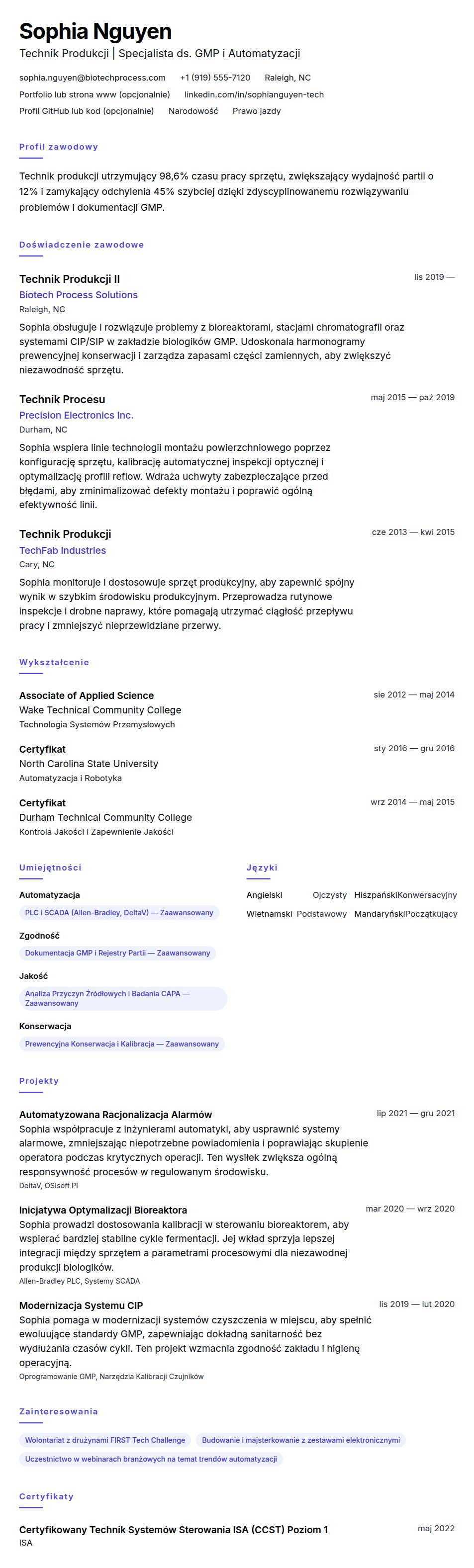 Przykładowe CV Technika Produkcji