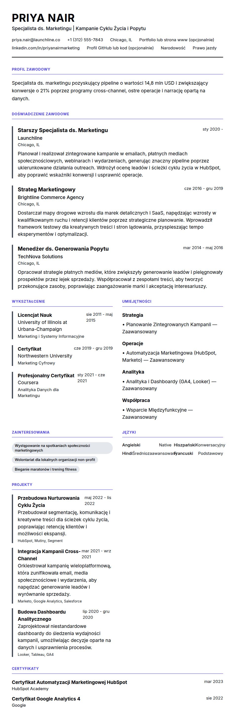 Podgląd CV Przykładowe CV Specjalisty ds. Marketingu