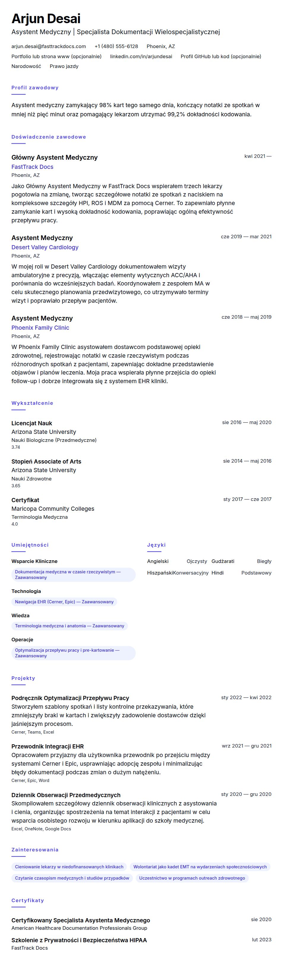Podgląd CV Przykładowe CV Asystenta Medycznego