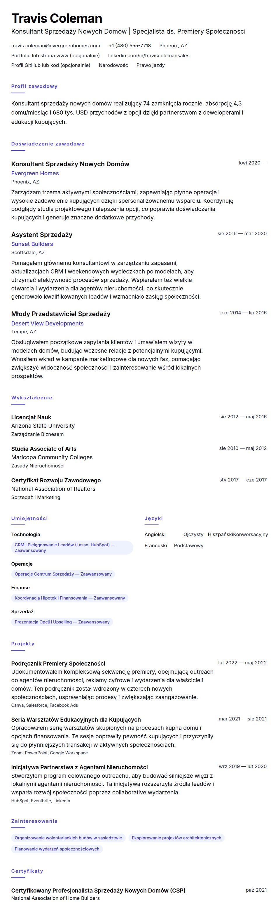 Podgląd CV Przykładowe CV Konsultanta Sprzedaży Nowych Domów