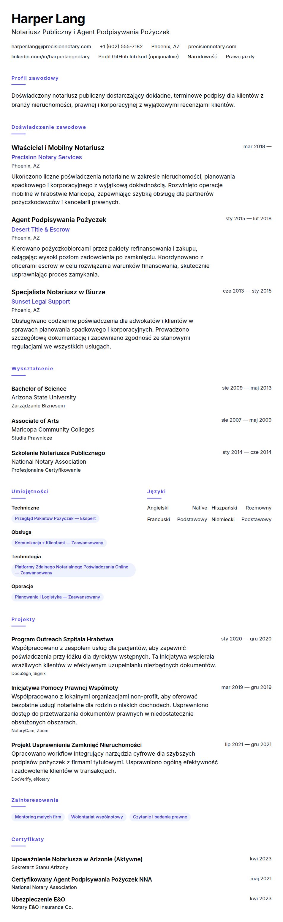 Podgląd CV Przykładowe CV notariusza