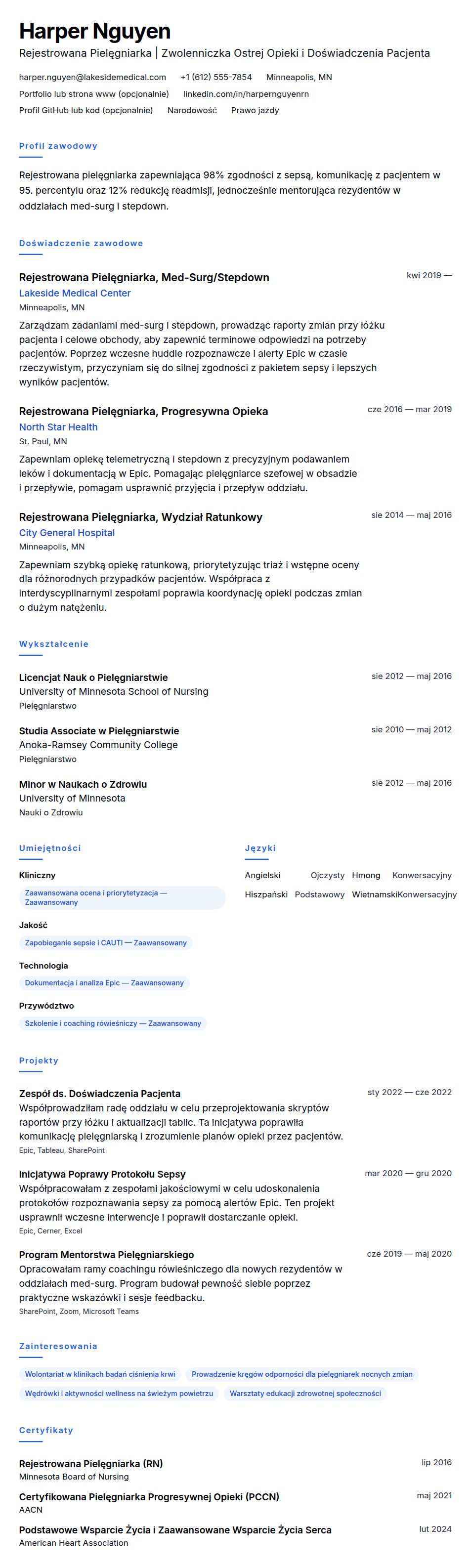 Podgląd CV Przykład CV Pielęgniarki