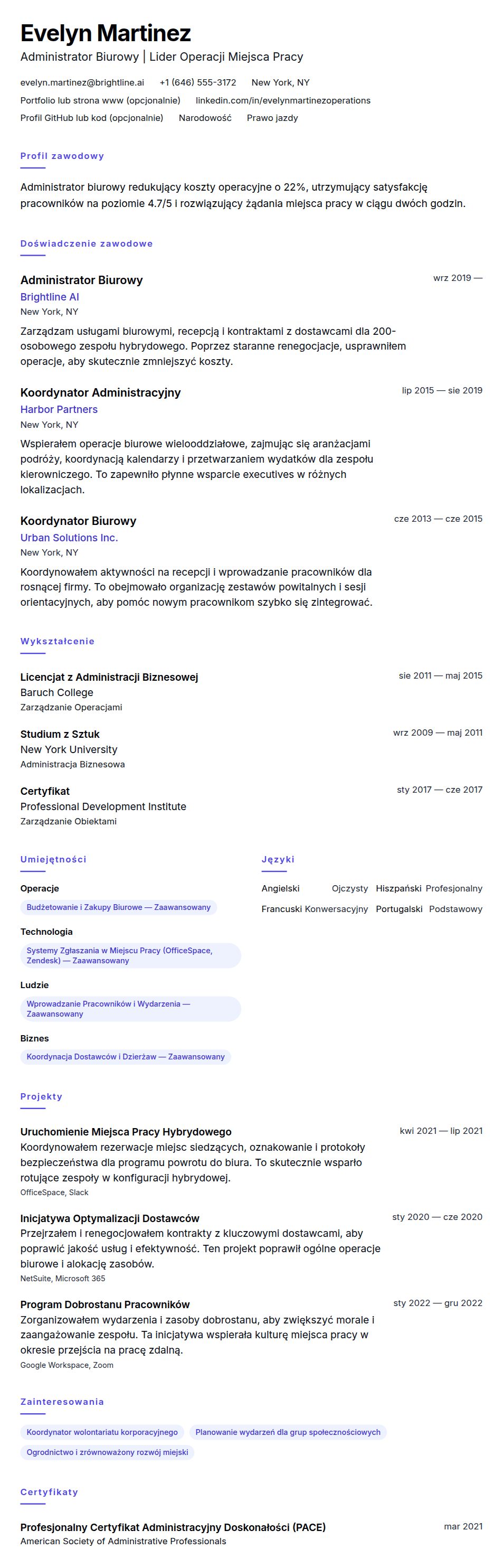 Podgląd CV Przykładowe CV Administratora Biurowego