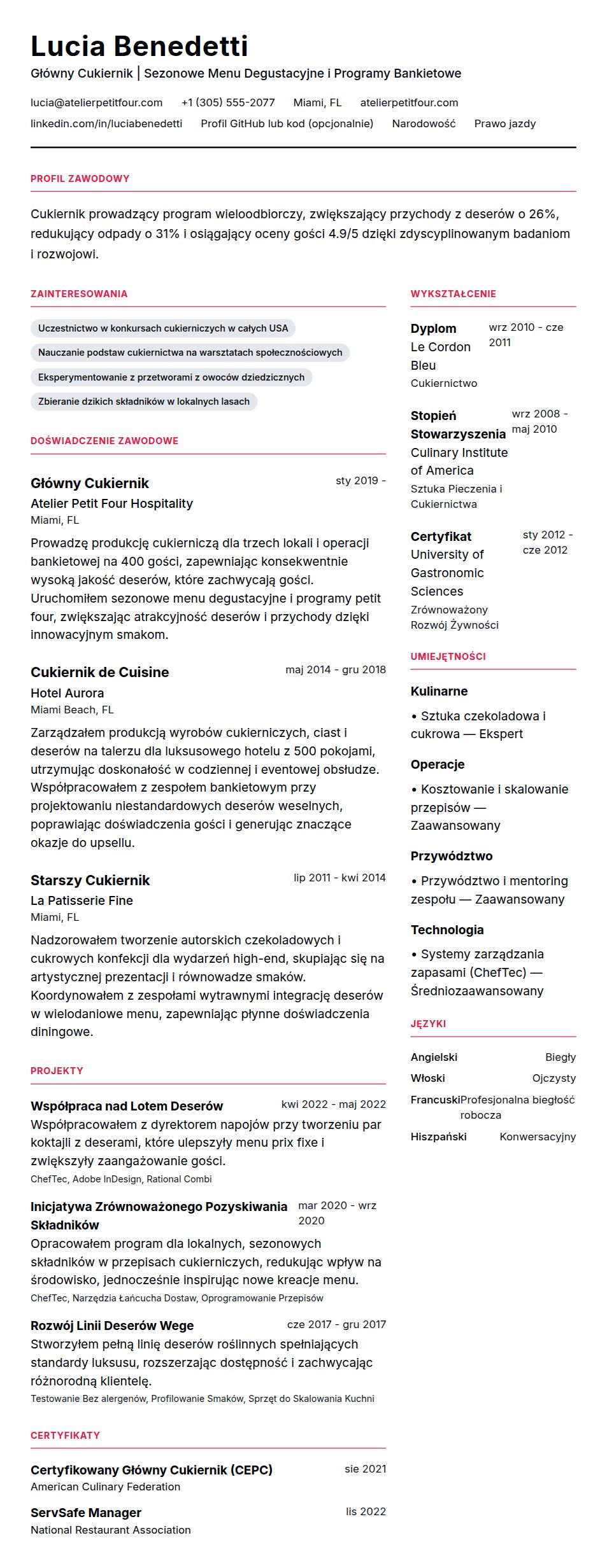 Przykładowe CV Cukiernika